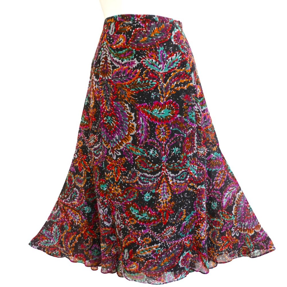 Vintage Coldwater Creek Midi Skirt Paisley Floral Mermaid Flare Hem Side Zip
